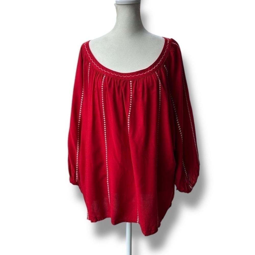 Ariat Ali Red Embroidered Peasant Blouse | Size Large - Picture 2 of 11